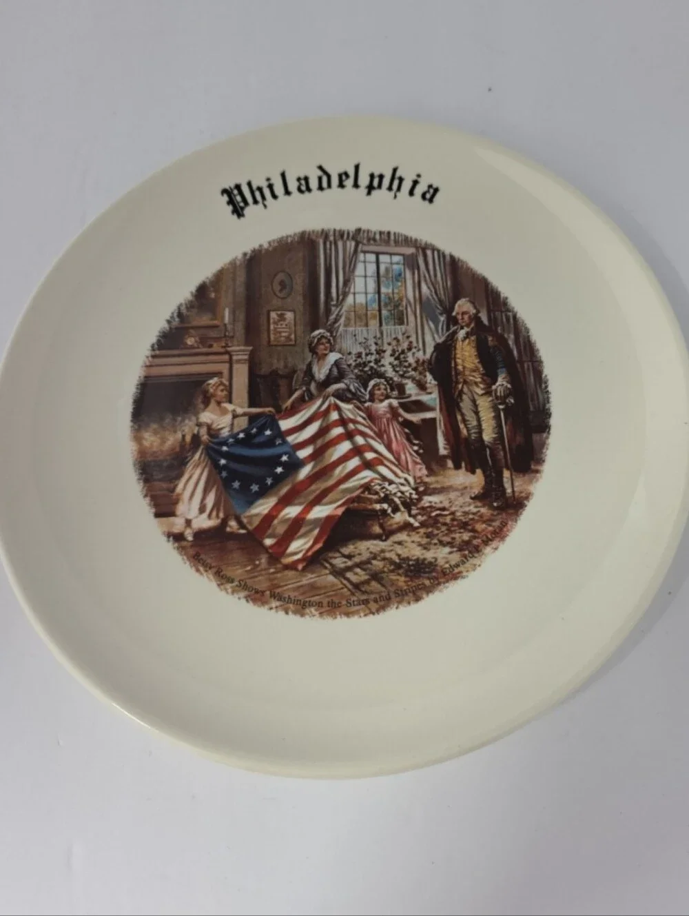 Americana Colonial Betsey Ross George Washington Commemorative Ceramic Plate USA